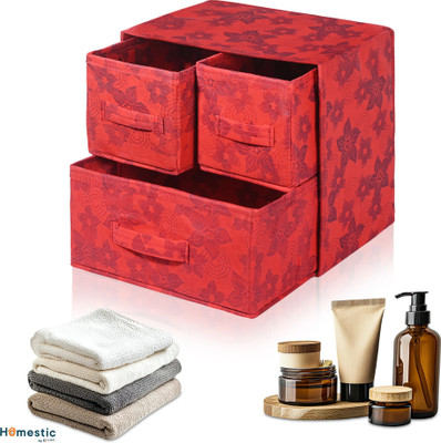 HOMESTIC 3 Compartments Non-Woven Drawer Box(Red)