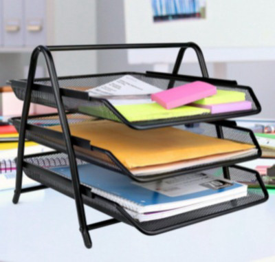 Allova 3 Compartments Metal Document Tray(Black)
