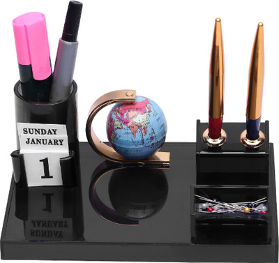 PANKU 4 Compartments Acrylic Pen stand(Smoke Black)