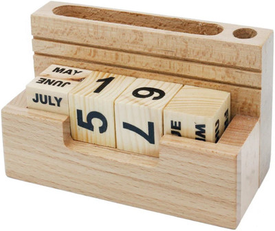 Ecomology 1 Compartments Wooden 1 Pcs Personalized Wooden Pen Stand mobile Holder With Life Time Manual Calendar(Beige)