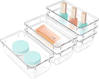 KUBER INDUSTRIES 6 Compartments Acrylic Desk Organizers(Transparent)