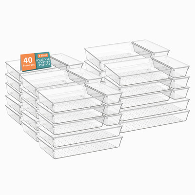 KUBER INDUSTRIES 40 Compartments Plastic Drawer Organizers(Transparent)