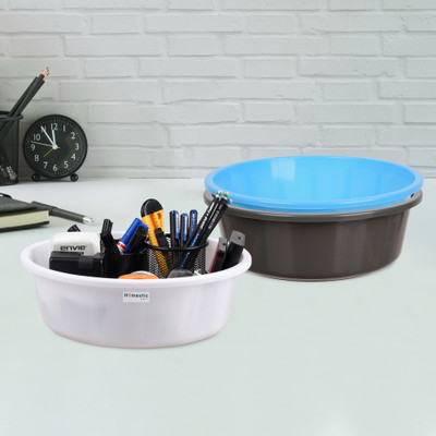 HOMESTIC by Kuber Industries 3 Compartments Plastic Desk Organizer(Gray & Sky Blue & White)