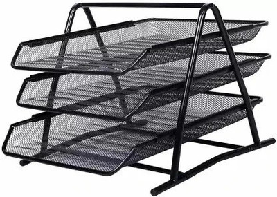 PAVITYAKSH 3 Compartments metal pen holder set(Black)
