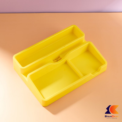 GENZ 4 Compartments ABS Plastic Stylish Desk Organiser With Proper Storage Space With Phone/Tablet Charging Slot(Yellow)