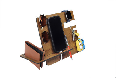ouset 6 Compartments Wooden 5 In 1 1 Pen Holder, Moblie, SmartWatch,Spectacles Table Organizer(Brown)