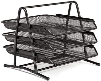 DHULKI 3 Compartments metal Desk Document Organizer(Black)