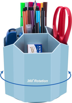 POXEFLIP 5 Compartments Plastic Rotating Pencil Pen Holder For Desk, 360° Spinning Pen Storage Organizer(Multicolor)