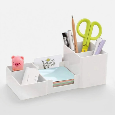 SAKO 6 Compartments Plastic Desk Organizer(White)