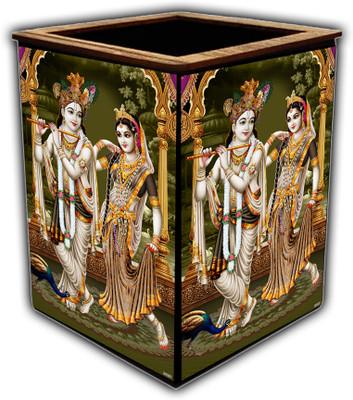 pnf 1 Compartments wooden Colourful Wooden Pen Stand with photo of Radha Krishna -20097(Multicolor)