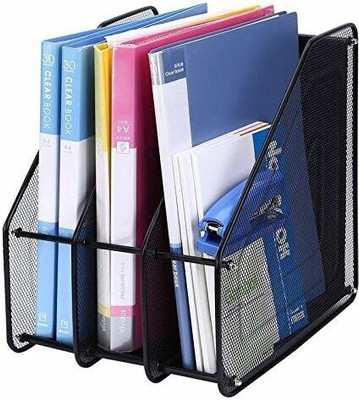 StayWay 3 Compartments Metal File Rack(Black)