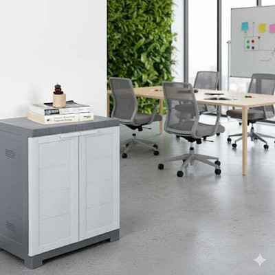 KHISKOLI BRAND 2 Compartments Plastic Cupboard(Grey, White)