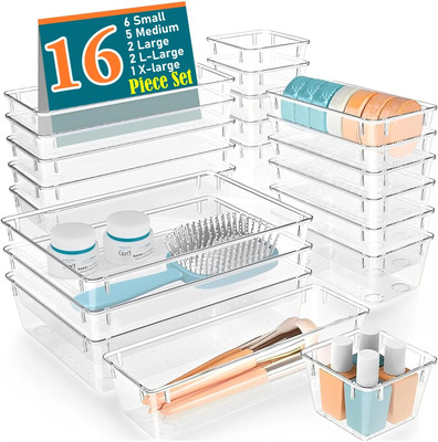 Nurah 16 Compartments Plastic Drawer Organiser(Transparent)