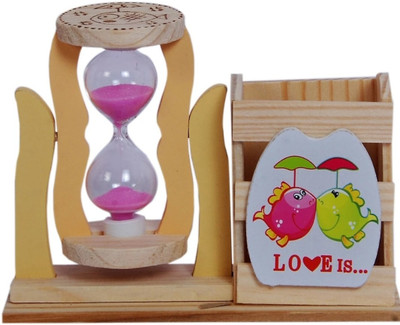 Pravyon 1 Compartments Wooden Wooden Penstand with Sand timer(Multicolor)