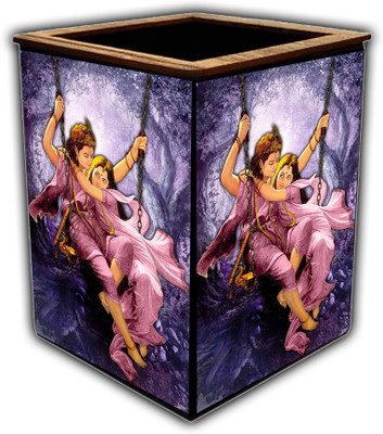 pnf 1 Compartments wooden Colourful Wooden Pen Stand with photo of Radha Krishna -10811(Multicolor)