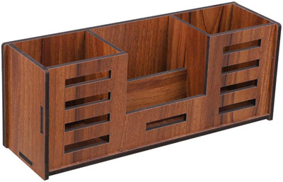 JAI SHRI 4 Compartments Desk Organizer With Pen / Pencil / Mobile / Visiting Card Box For Office Table Wooden Pen & Pencil Stand With Visiting Card & Mobile Holder For Desk organizers(Brown)