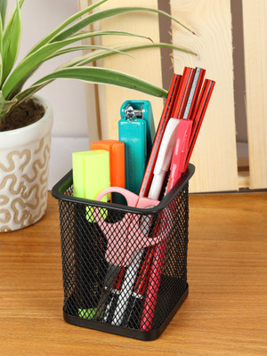 AVMART 1 Compartments Metal Desk Organizer / Pen Stand for study office table(Black)