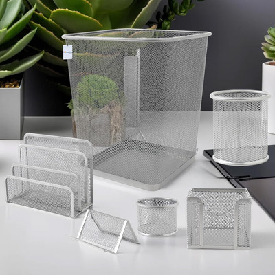 HOMESTIC by Kuber Industries 4 Compartments Iron desk_organizer(Silver)