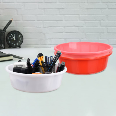 KUBER INDUSTRIES 3 Compartments Plastic Desk Organizer(Red & Pink & White)