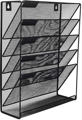 NESTIC 5 Compartments Metal Metal Mesh 5 Tier Wall Hanging File Organizer Holder(Black)