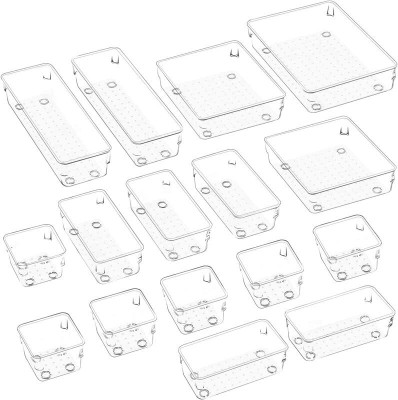 ExeQianming 16 Compartments Plastic Drawer For Office Supply, Makeup Storage, Kitchen Essential, Bathroom Organizer(Clear)