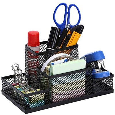 Kankodo 4 Compartments Metal Pen Stand(Black)