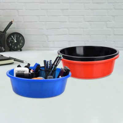 KUBER INDUSTRIES 3 Compartments Plastic Desk Organizer(Red & Black & Blue)