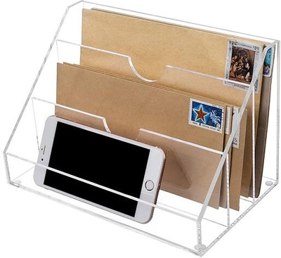Indian Decor 2 Compartments Metal Desk Organizer(White)