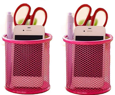 Dweloric 1 Compartments Metal Pencil holder(Pink)
