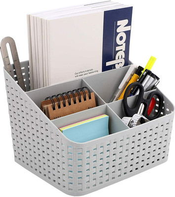 Eagean 5 Compartments Plastic Pen Stand(Grey)