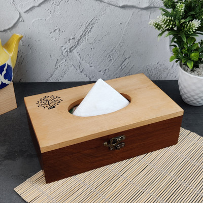 VarEesha 1 Compartments Sheesham Wood & Beach Wood Tree of Life Sheesham & Beech Wood Tissue Box(Brown)
