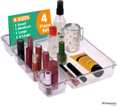 HOMESTIC 4 Compartments Acrylic Drawer Organizer(Clear)