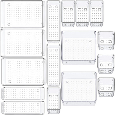 Lifewit 16 Compartments Plastic Drawer Organizer(Clear)