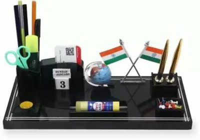 Yaro 8 Compartments Acrylic Flag Pen stand(Smoke black)