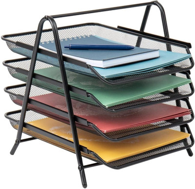 AQUABUCKET 4 Compartments Metal File Storage Tray(Black)