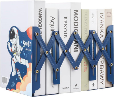befunky 1 Compartments Metal Expandable Metal Bookends, Adjustable Book Stand Dinosaur(Blue)