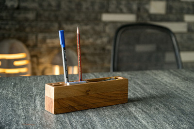 Olha-O 1 Compartments wooden Desk Organizer including slots of pens and other accessories(Brown)
