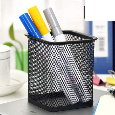 zelovi 1 Compartments Metal Mesh Pen and Pencil Stationary Storage Tidy Desk Organizer SQUARE(Black)