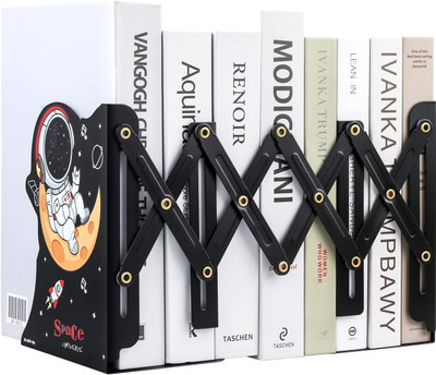 befunky 1 Compartments Metal Expandable Metal Bookends, Adjustable Book Ends Heavy Duty Book Holder Desktop(Moon)