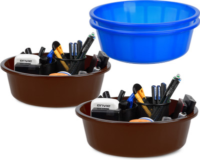 KUBER INDUSTRIES 4 Compartments Plastic Desk Organizer(Blue, Brown)