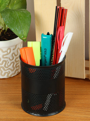Nexvox 1 Compartments Metal Desk Organizer / Pen Stand for study office table(Black)