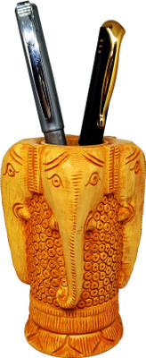 Kachawa genics 1 Compartments Natural Wooden Ganesha Face Pen Holder – Perfect Pen Stand for Home or Office(Brown)