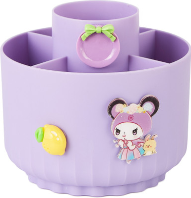 JAI SHRI 4 Compartments ABS Plastic Rotating pen holder makes organizing stationary fun and easy for kids.(Purple)