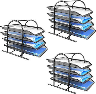 Goodwill Tech 4 Compartments Metal Desk file Tray(Black)