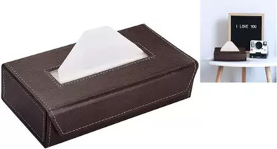 CGC 1 Compartments Paper Bord, artificial Leather, Magnet Button Tissue Holder Box For Office, Home, Car And Any Vehicle Tissue Dispenser(Brown)