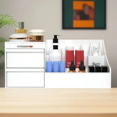 Charmpeak 7 Compartments Practical Plastic Storage Box for Desk & Vanity Drawer organizer box(White)