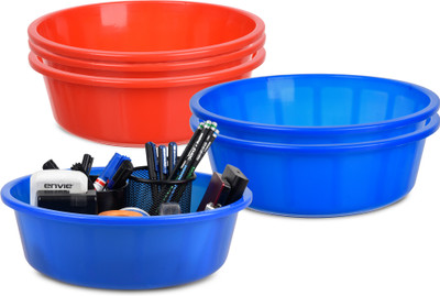 KUBER INDUSTRIES 6 Compartments Plastic Desk Organizer(Red, Blue)
