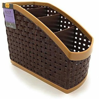 JAI SHRI 4 Compartments plastic Pen Stand(Brown, Yellow)