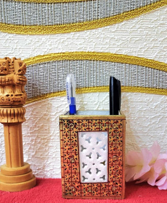 India fexim 1 Compartments Marble Pen stand / make up brush stand(White golden)