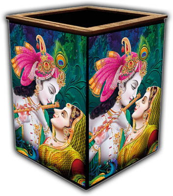 pnf 1 Compartments wooden Colourful Wooden Pen Stand with photo of Radha Krishna -14622(Multicolor)